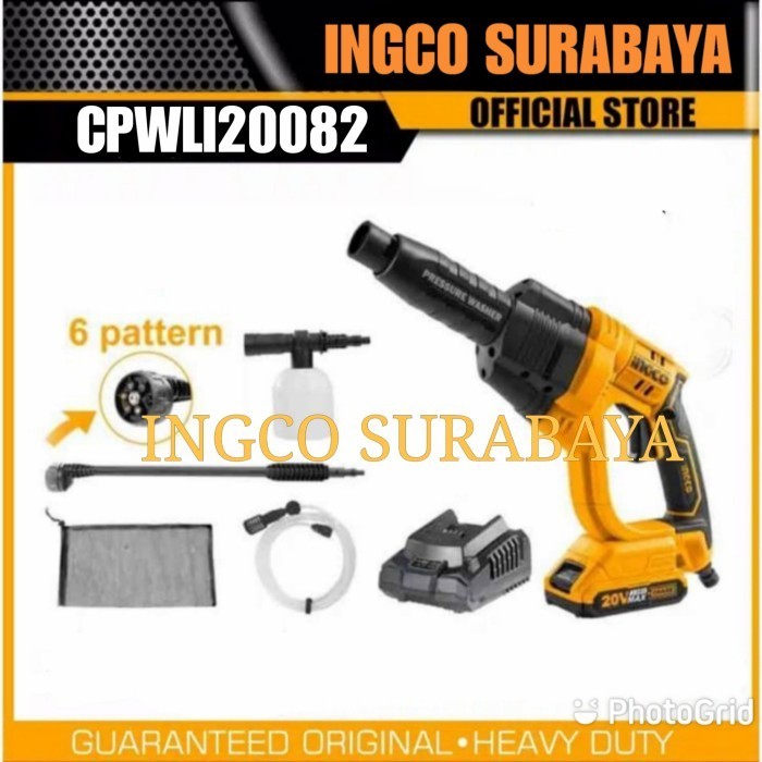 INGCO CPWLI20082 JET CLEANER CORDLESS ALAT CUCI MOBIL STEAM BATERAI
