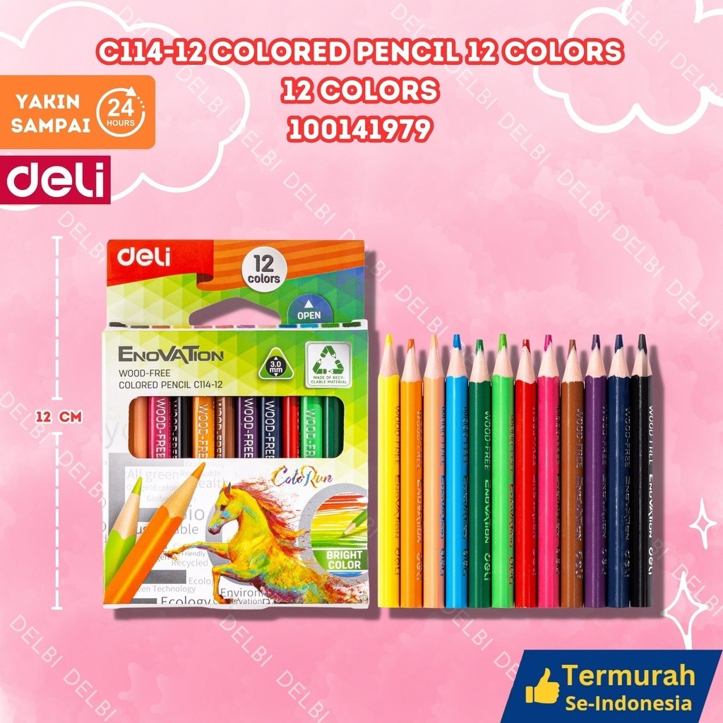 

Deli Coloring Pencil / Pensil Warna 12 Warna Mini Triangular Wood-Free Ramah Lingkungan EC114 C114-12 Colored Pencil 12 Colors 12 Colors