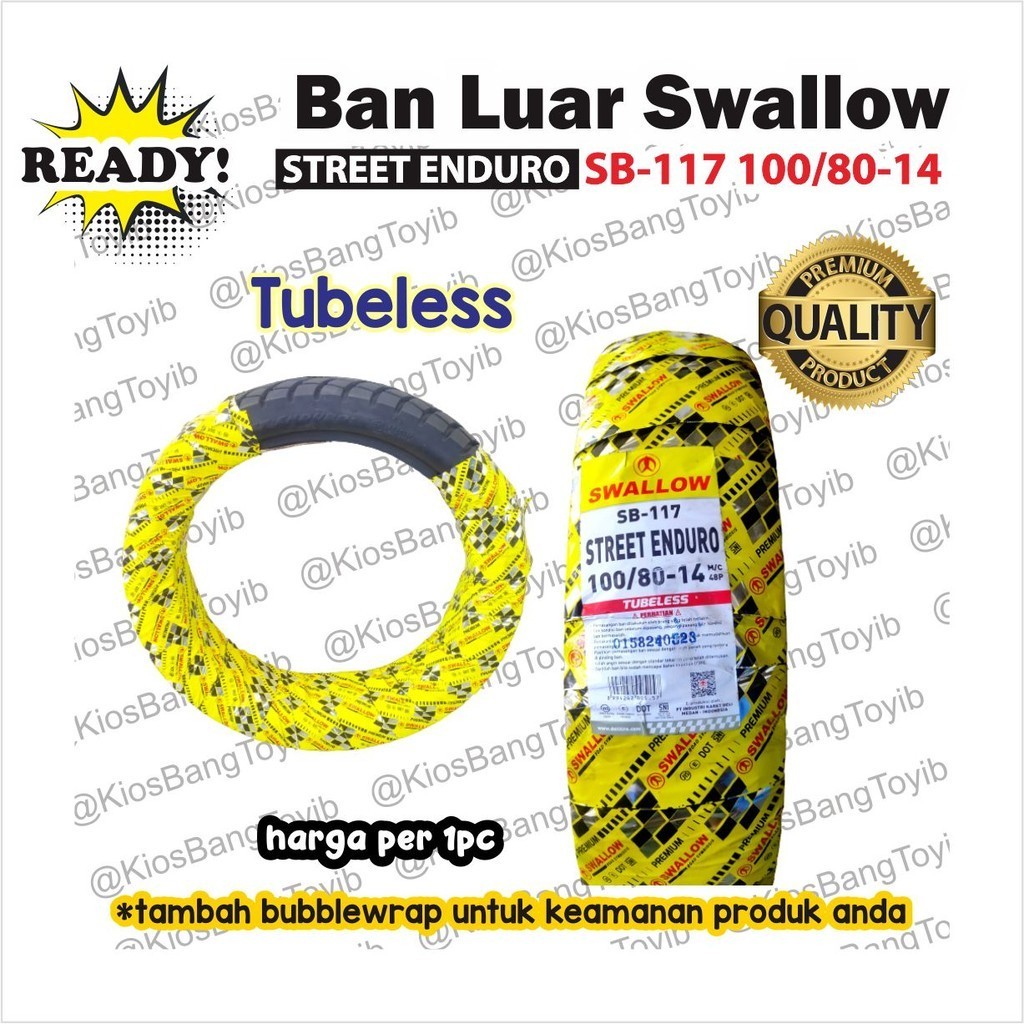 Swallow Street Enduro Ban Luar Motor Matic Tubeless 100/80-14 100/80 Ring 14