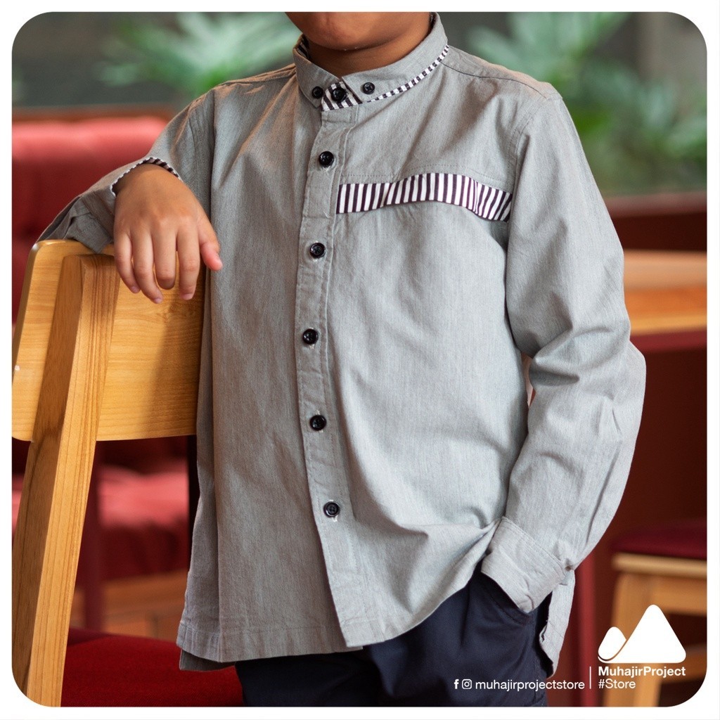 Kids Striped Shirt Gray - Kemeja Koko Anak Lengan Panjang