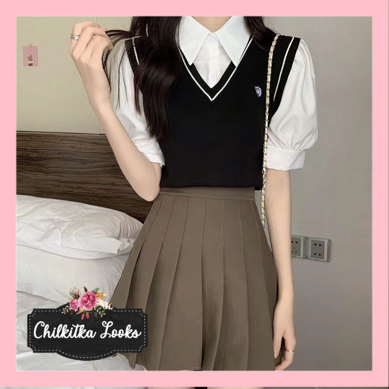 CHILKITKA LOOKS KOREAN FASHION OUTFIT VEST TOP KNIT ATASAN WANITA  OLD SCHOOL STYLE MX750