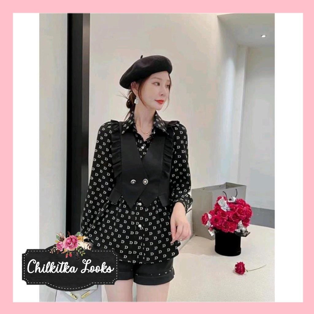 CHILKITKA LOOKS FASHION BANGKOK IMPORT 2IN1 SET WOMEN FASHION IMPORT/ SET BLOUSE MOTIF N SHORT PANTS