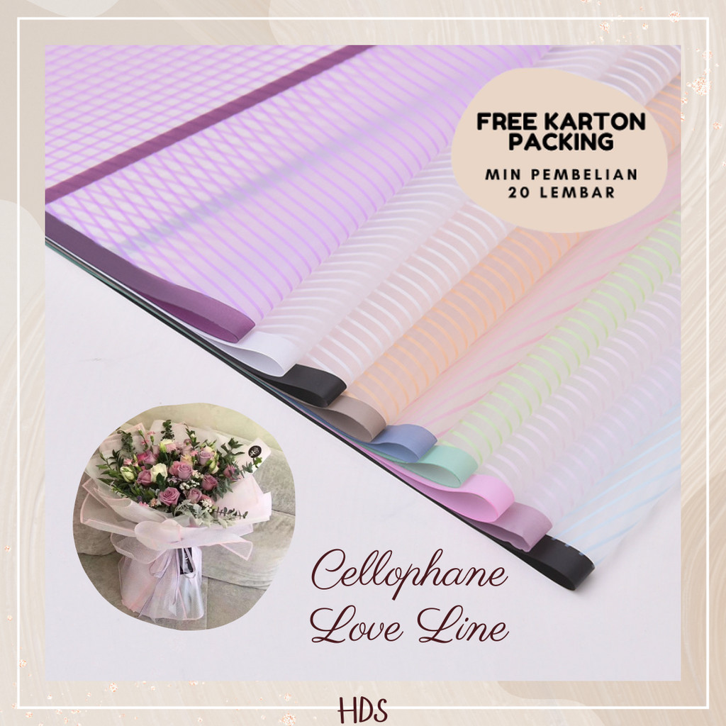 

[20 LEMBAR] CELLOPHANE PAPER LOVE LINE KERTAS BUKET FLOWER WRAPPING PAPER WATERPROOF