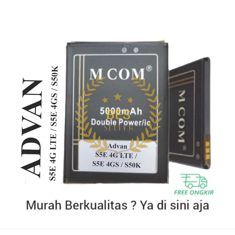 Baterai MCOM for Advan Vandroid S5E 4G LTE / S5E 4GS / S50K Double Power 5000mAh batere batre batrai battery Bergaransi