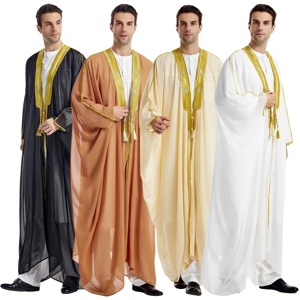 Men Muslim Embroidery Open Abaya Jubba Thobe Cardigan Dress Kimono Turkey Dubai Saudi Kaftan Islam C
