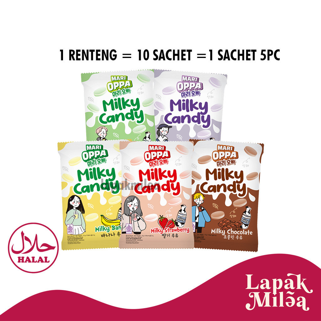 

Milky Candy Mari Oppa 1 Renceng Isi 10 Sachet (1 Sachet isi 5pcs)