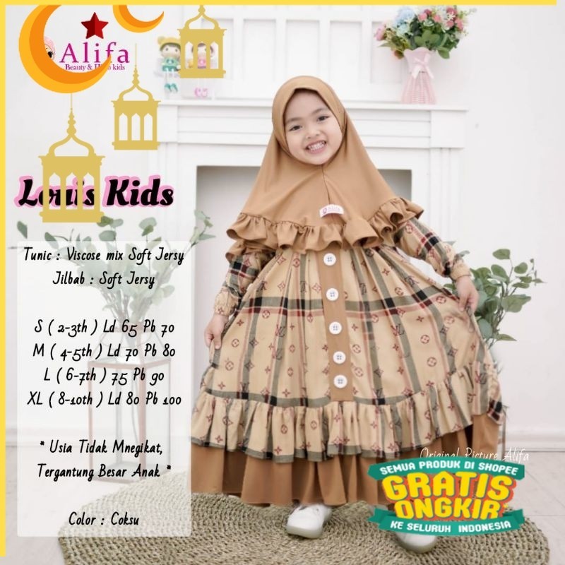 GAMIS ANAK MUSLIMAH LOUIS KIDS BY ALIFA SET JILBAB/Maron merah bata red anak tanggng