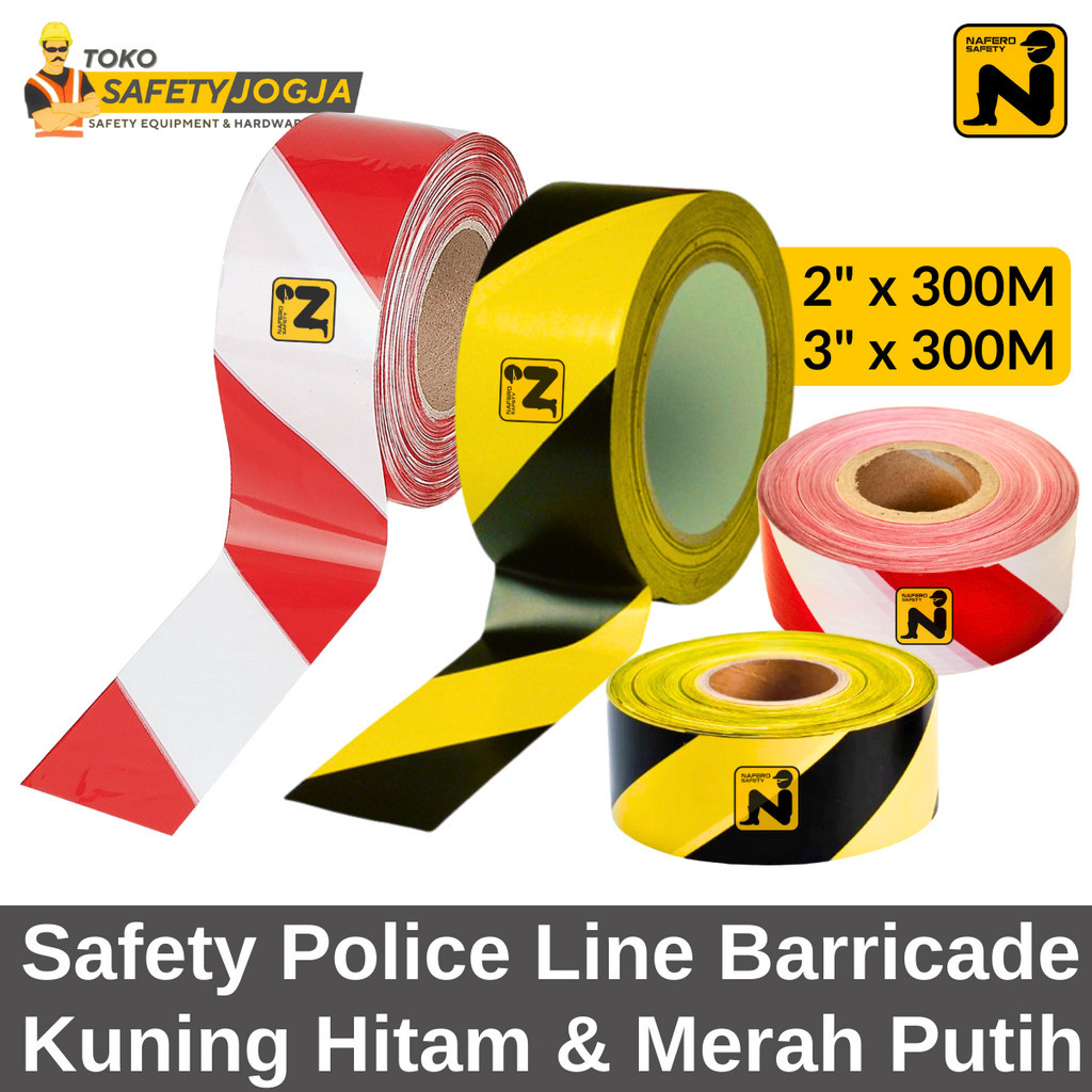 Police Line / Safety Line / Hitam Kuning Barricade Line - Merah