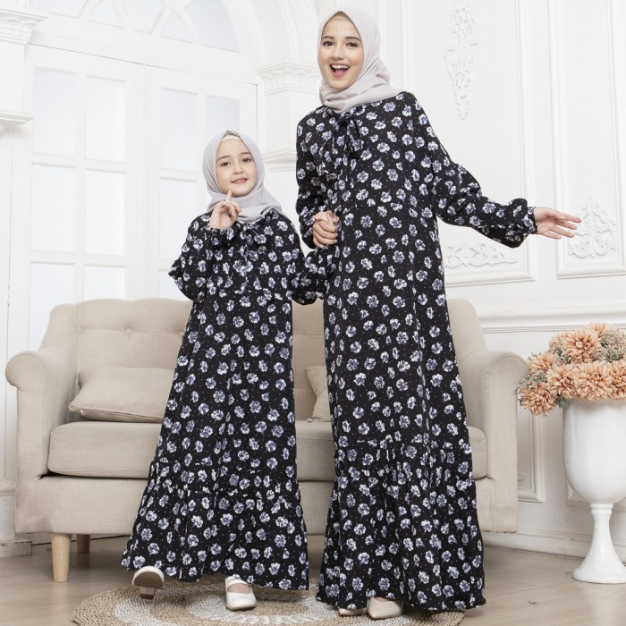 Baju Gamis Couple Ibu dan Anak Fayrany FBG-CM-003 - Biru Dongker, SS anak