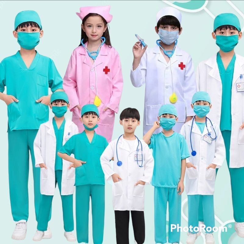 RH53DL Baju Kostum Dokter Suster anak kecil perempuan dan laki laki Baju Kostum Dokter Bedah Operasi