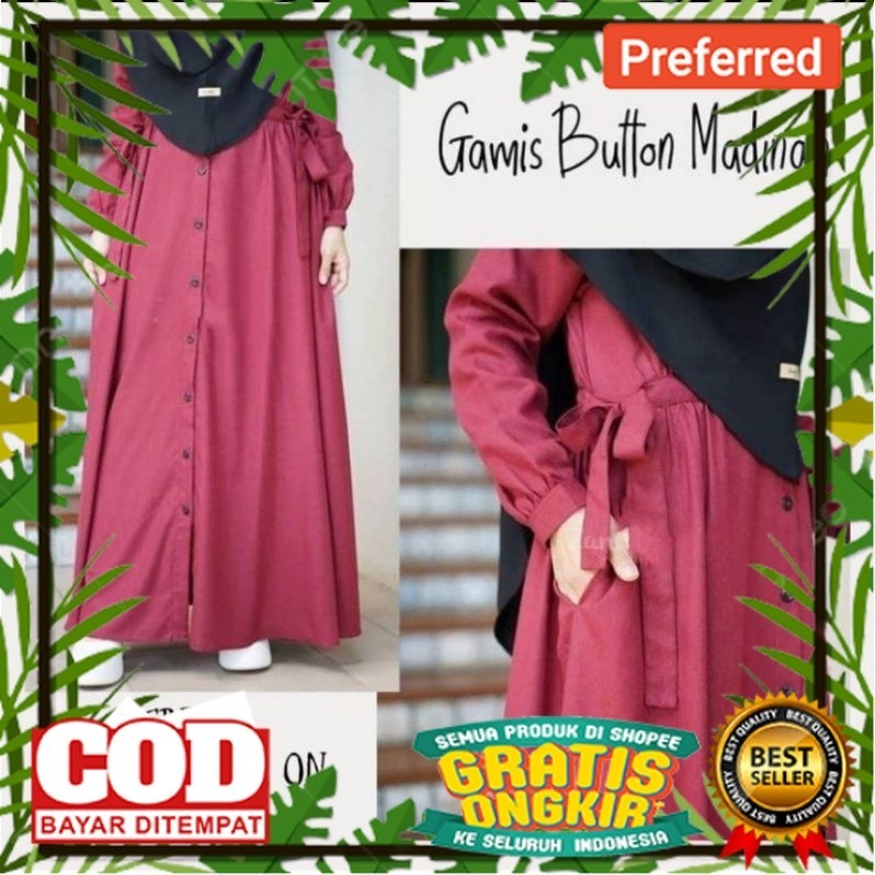 (FREE PARFUM#3)Gamis button Hidup Madinah brandاجتهد bahan katun Madinah impor// BAJU MUSLIM RAMADHA