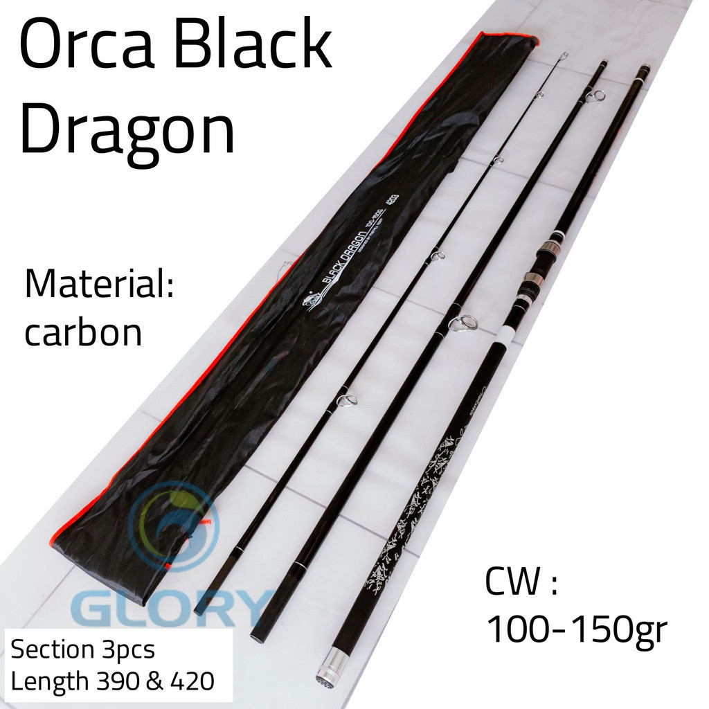 Joran Pasiran Orca Black Dragon 420 Cw100-150gr Surf Sambung 3 Tangkai Tongkat Pancing Super Kuat De