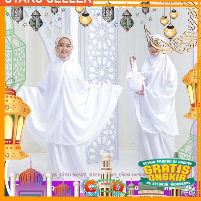 Mukena Anak usia 4 5 6 7 8 9 10 11 12 tahun model terbaru mukenah anak perempuan putih polos katun a