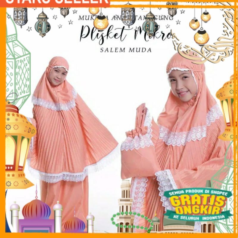 mukena plisket anak // mukena anak 3-5 tahun // mukena anak perempuan 5-12 tahun/ Pink Dusty Fanta M