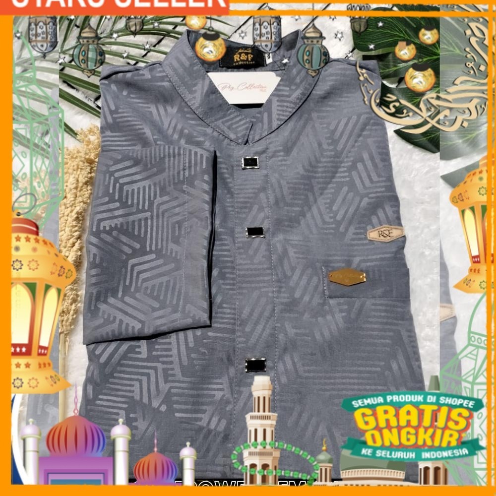 Baju Kemko Koko Ammu Anak Laki Laki Motif Embos Kurma Atasan Kemeja Sultan Anak Pria Lengan Panjang 