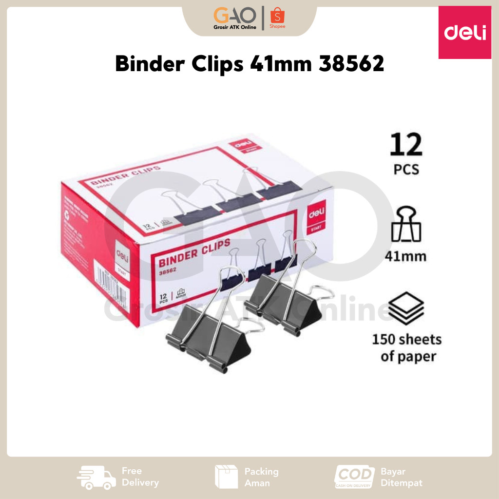 

Binder Clips Deli 41mm 38562 (1 Box Isi 12pcs)