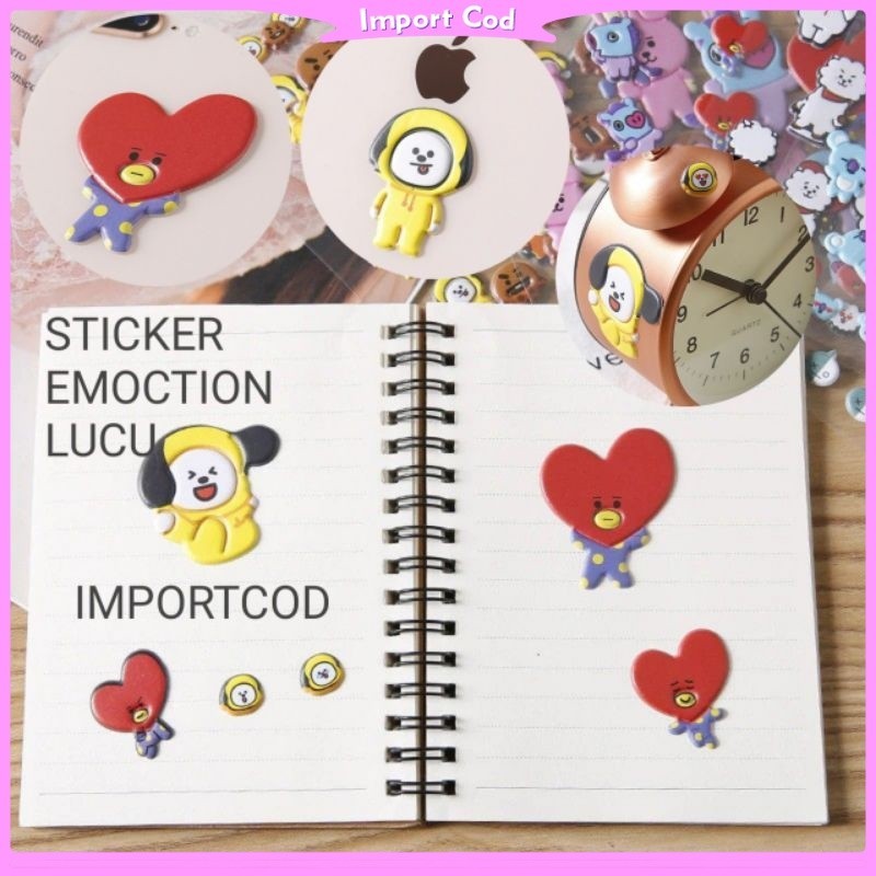 

IMPORTCOD Stiker Timbul Karakter Kartun Korea Lucu Tinggal Tempel Stiker 3D Stiker Anti Air