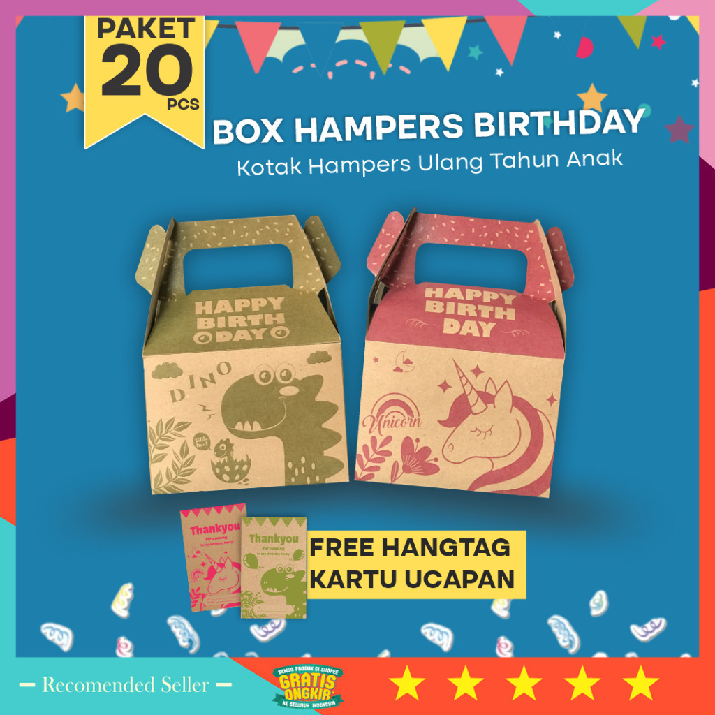 

TERMURAH HAMPERS PARCEL PAKET LEBARAN IDUL FITRI RAMADHAN KEREN / Gift Box Ulang Tahun Anak 20pcs / Gable Box Bingkisan Snack Ultah anak / Giftbox Birthday Anak (Paket 20pcs)
