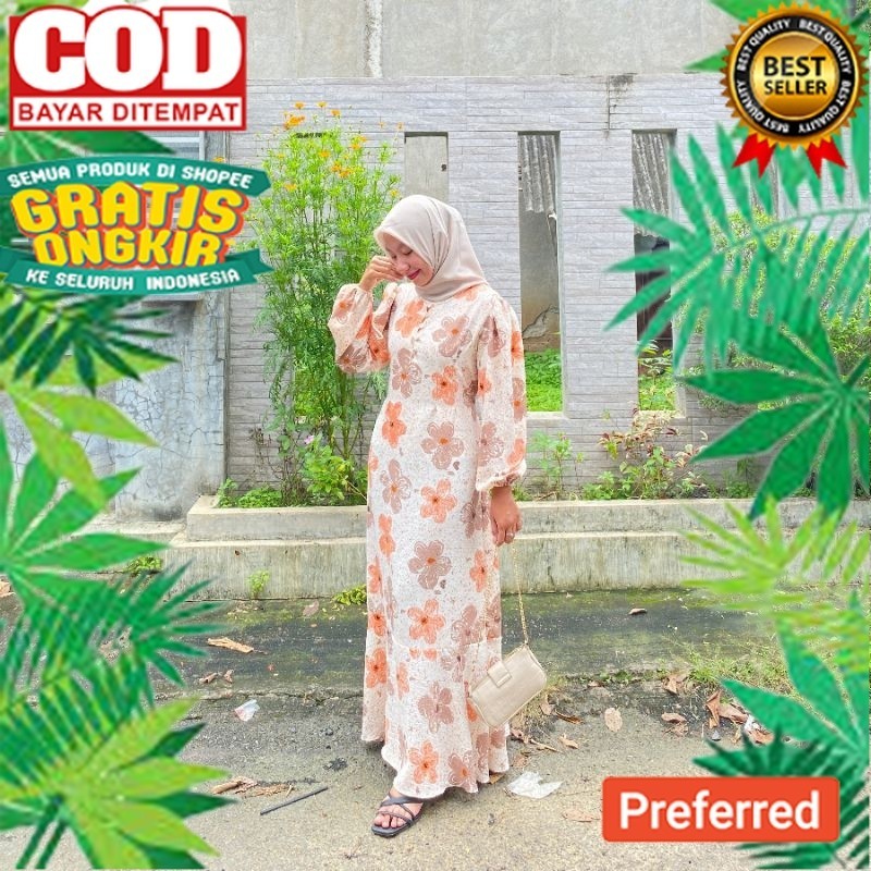 Aisya.id - Gamis Duyung Adeline Korean Dress Style Busui Friendly Kancing Hidup Jumbo Flowly Hitam P