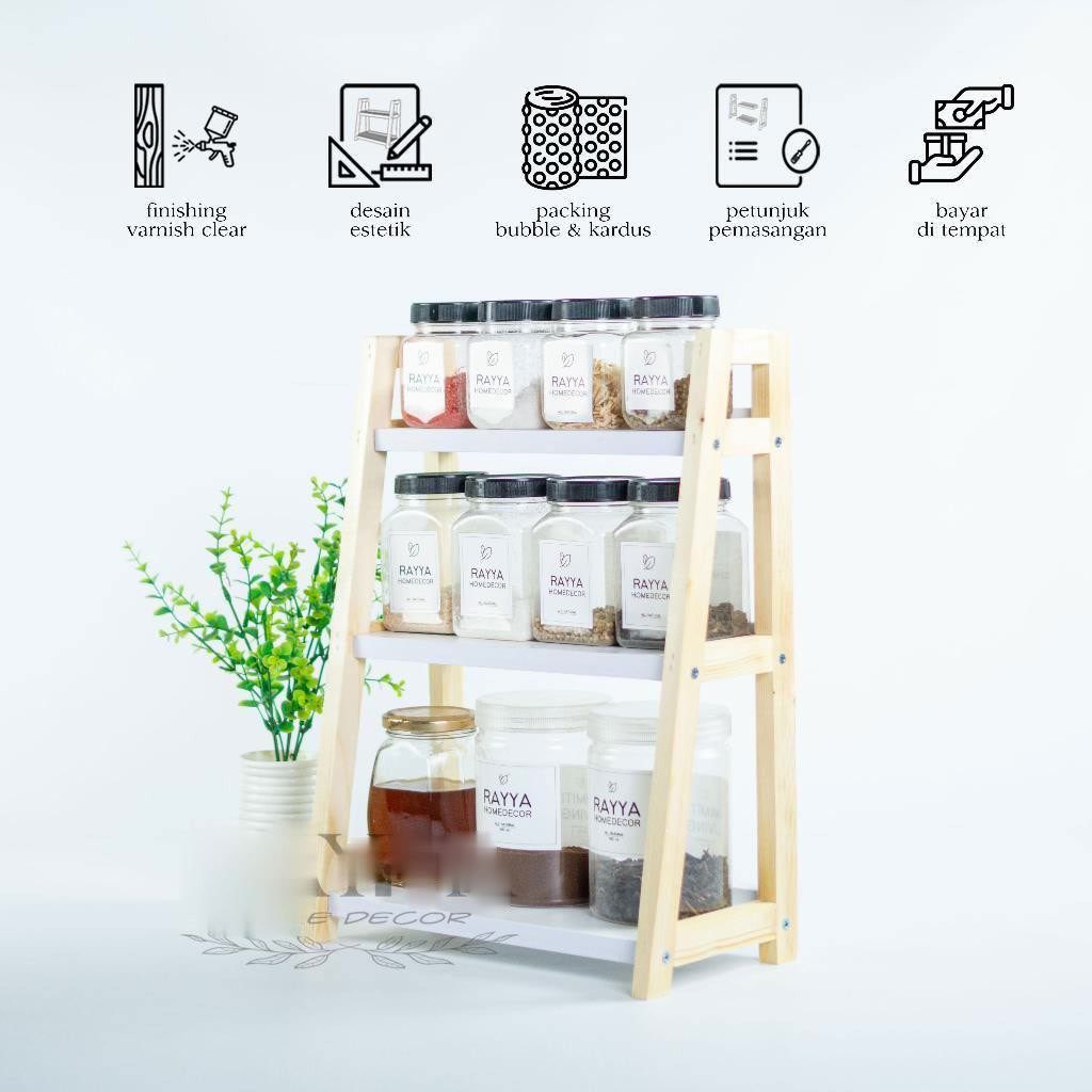 RAK KAYU TERLARIS.... Rak Kayu 3 Tingkat/ Rak Bumbu Dapur Kayu 3 Susun Medium