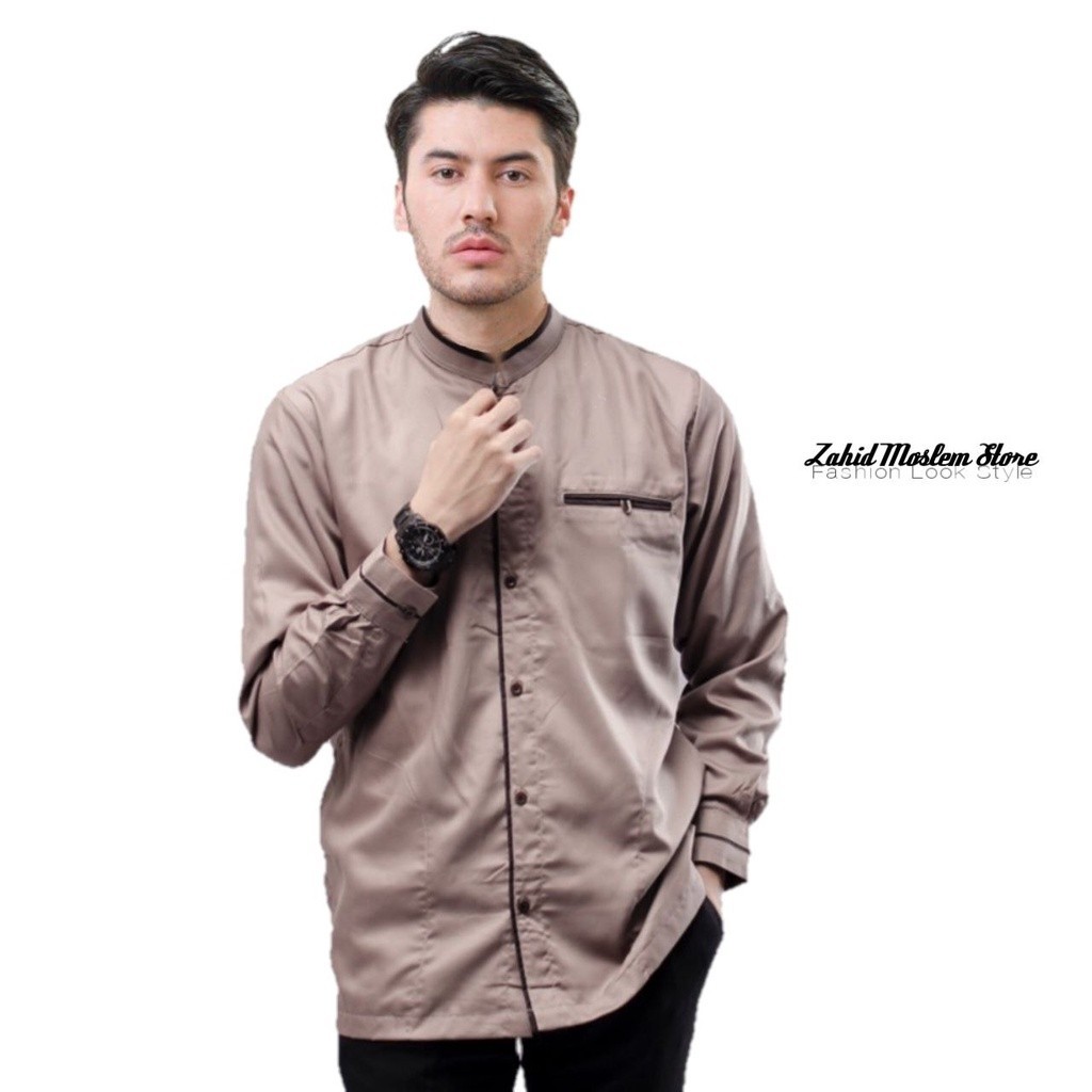 Baju Koko Pria Lengan Panjang Original Elrumi Motif LC Polos - Baju Koko Polos