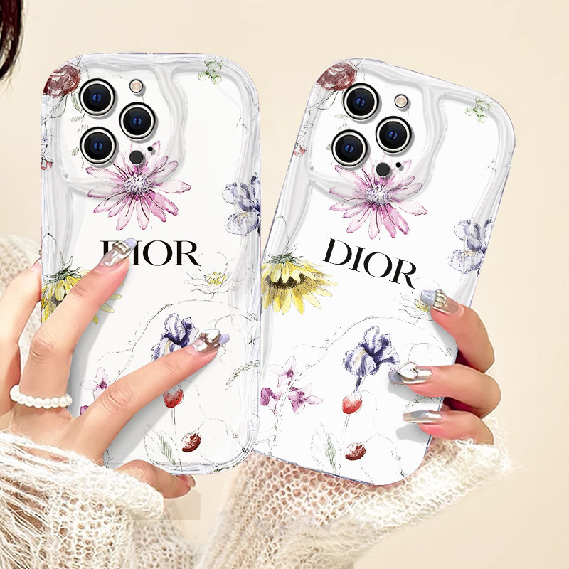 flower Solf Case Dior  pattern casefor  Casing hp iPhone 11 12 15 14 13 PlusProMax 8 7Plus SE2 SE3 6