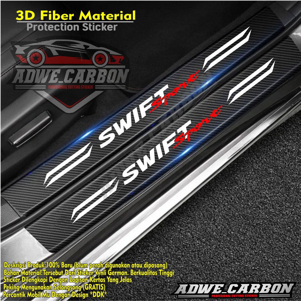 9pcs sticker sill plate carbon 3d mobil suzuki swift sport sticker karbon 3d pelindung pijakan bumpe