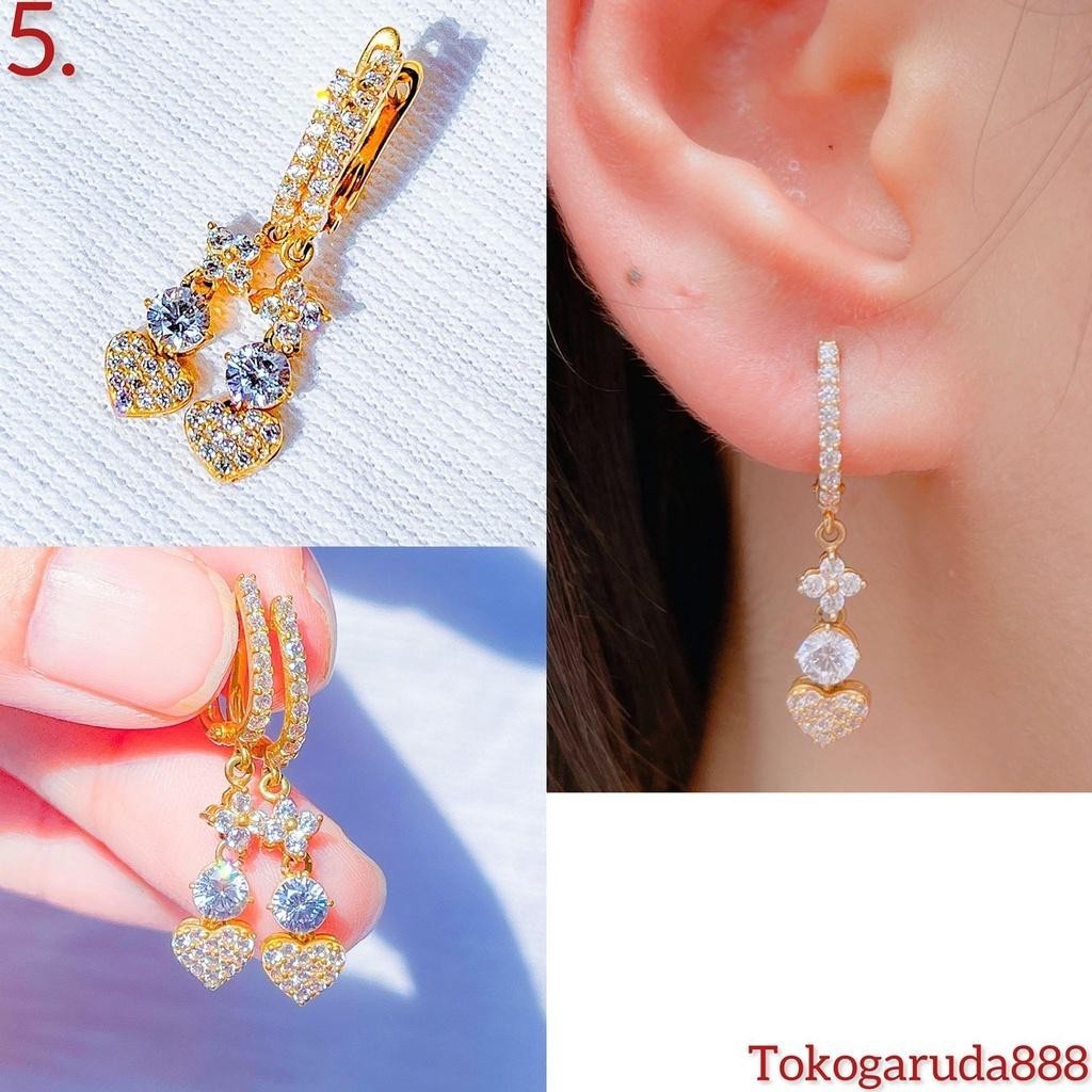 Anting jepit gantung anak dan dewasa  asli  700 70 16k  look panjang mewah clover drop love hati bol