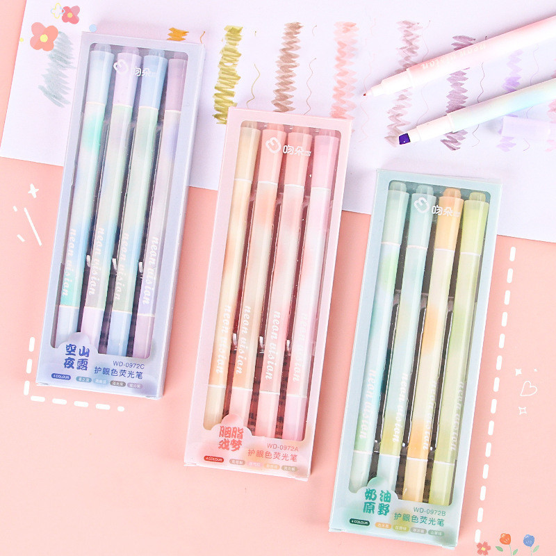 

TERMURAH! 1 SET ISI 4 HIGHLIGHTER WARNA PASTEL TERANG DENGAN 2 UJUNG TIP BERBEDA ATK