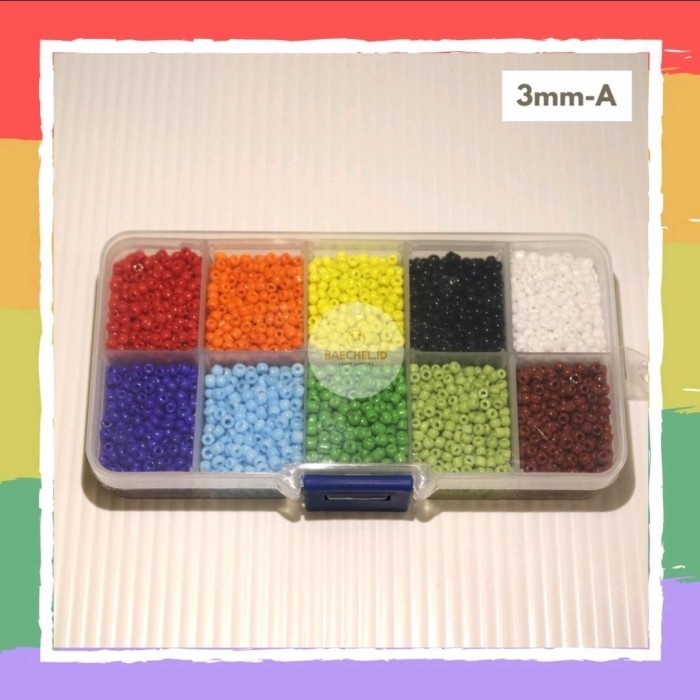 Paket Set Box Manik Mote Pasir | DIY Seed Beads Kit Meronce Anak - 4mm - A