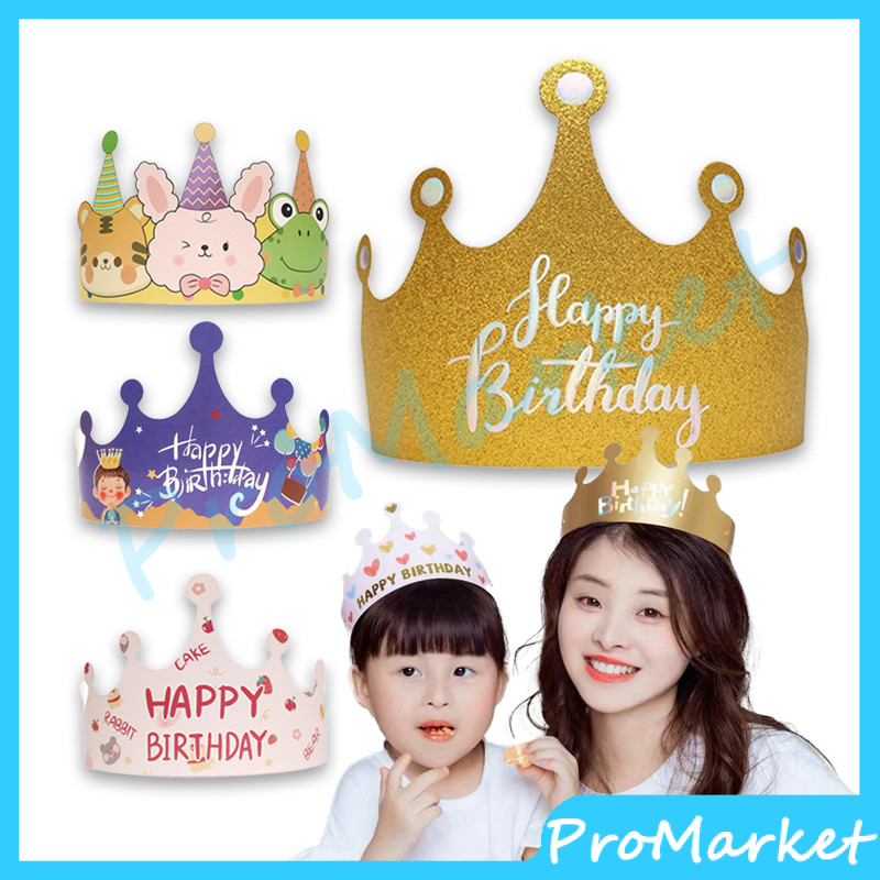 Topi Mahkota Ulang Tahun Anak-anak / Topi Ulang Tahun Hiasan Kepala Mahkota Happy Birthday / Karton 
