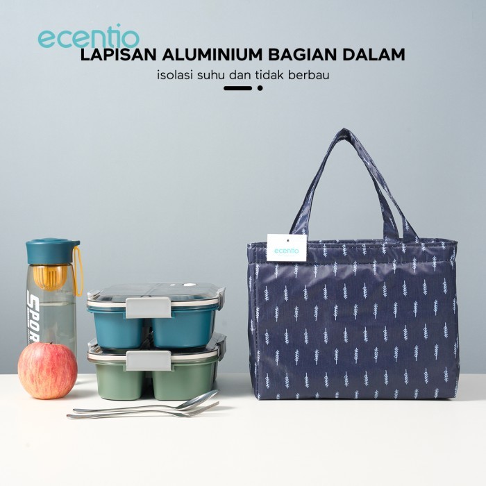 ecentio kotak makan 1.1L lunch box&tas bekal set anti bocor BPA free
