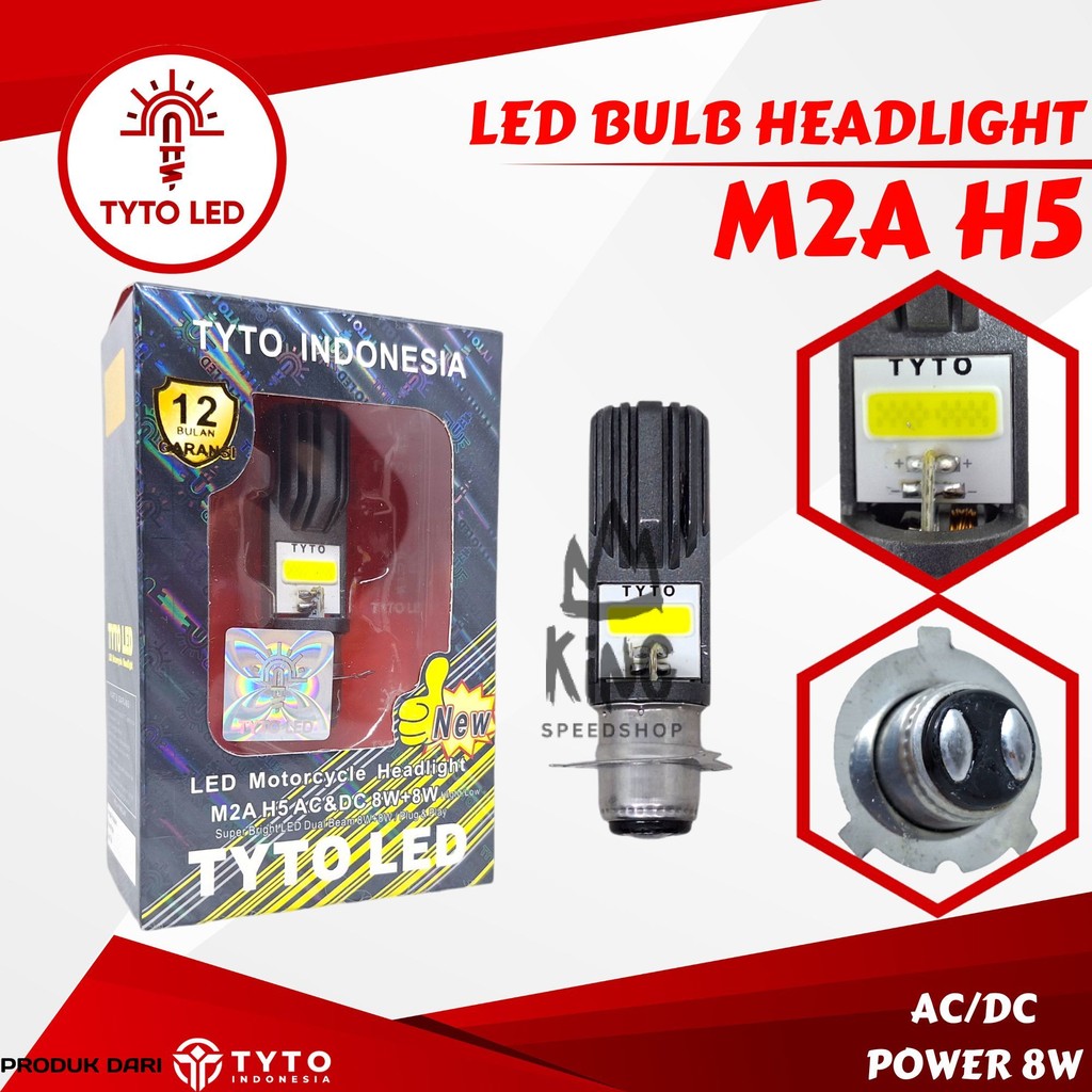 Lampu Tyto Led M2A H5 Led Bulb Headlight Ac/Dc Dual Beam 8watt Waterproof