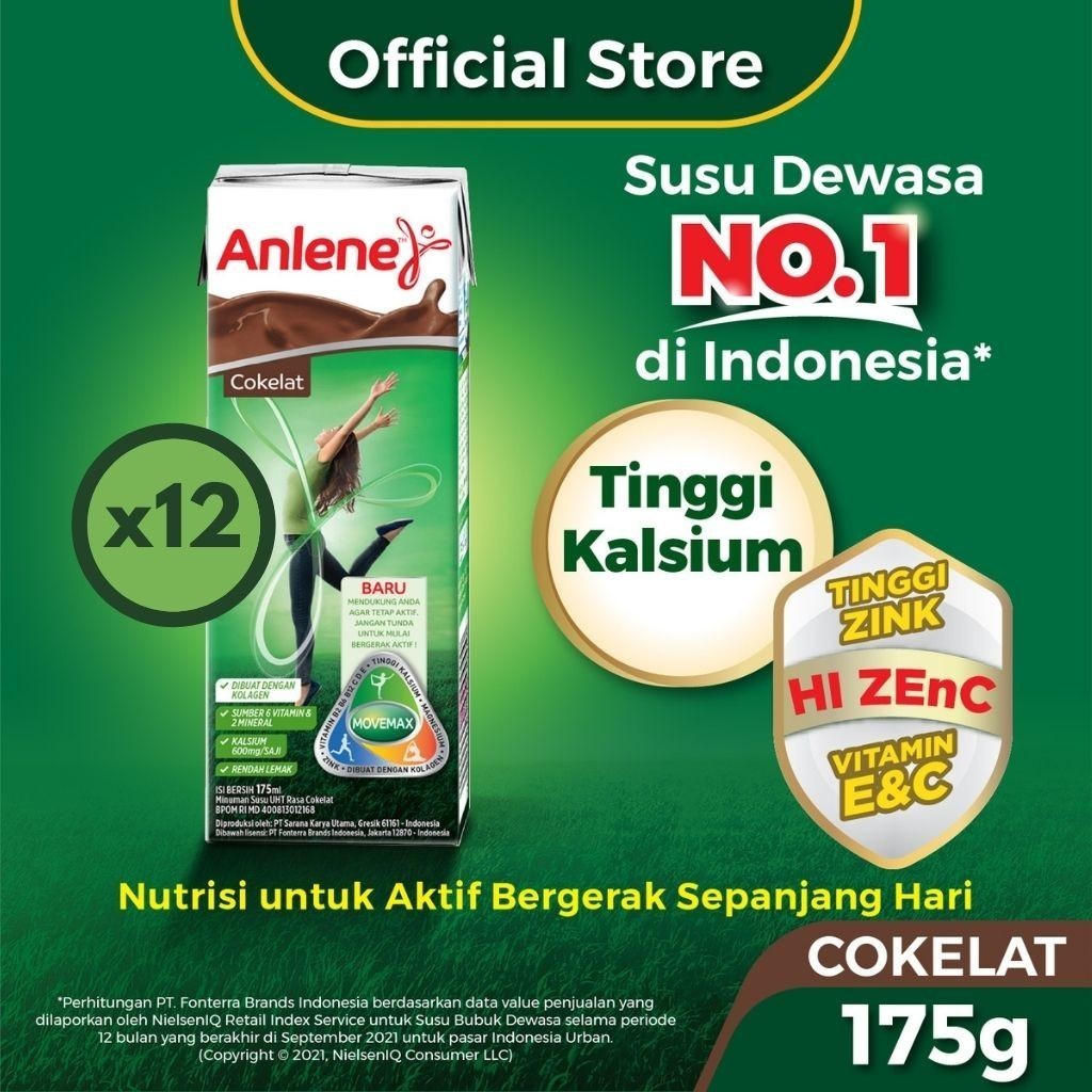 

Anlene Susu Dewasa UHT Cokelat 175 ml x12 - Nutrisi Tinggi Kalsium Untuk Tulang, Sendi, dan Otot