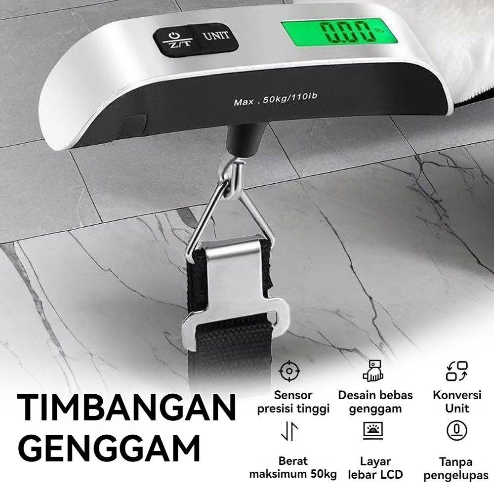 Timbangan 50kg Gantung Electronic Bagasi Travel Portable Silver Digital Koper