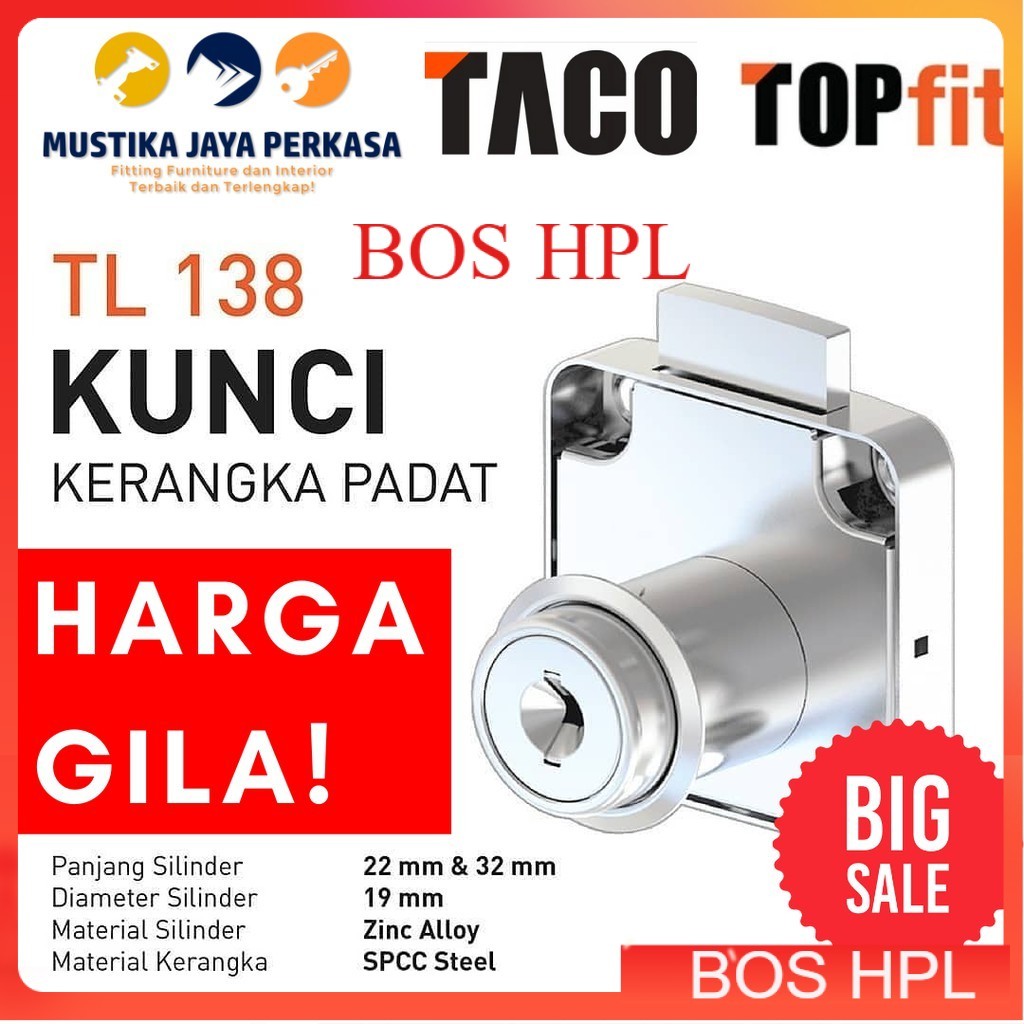 Kunci Laci  Taco TL 138-22 Murah Kunci Lemari Etalase