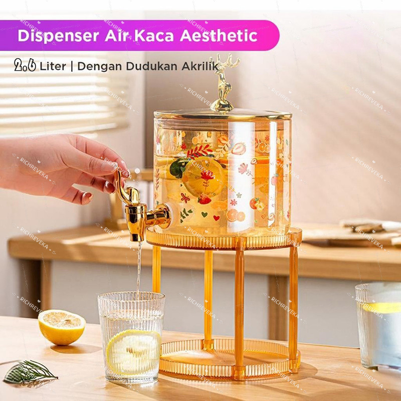 COD Dispenser Air Kaca Sultan 2.6 Liter Tong minuman kapasitas besar/Ketel Air Kaca/Dispenser Esteti