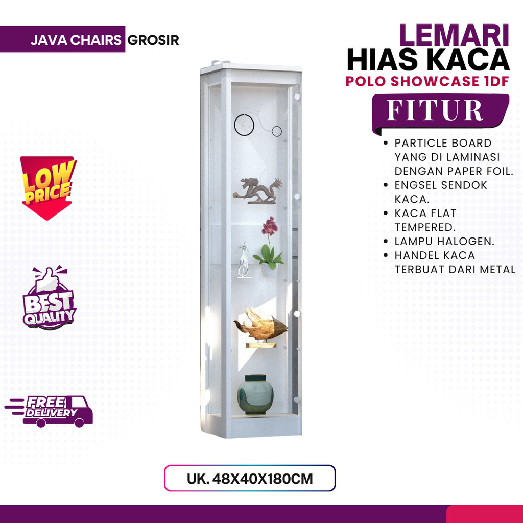 Polo Showcase 1DF / Lemari Hias/ Lemari Ruang Tamu/ Rak Kaca/ Lemari Minimalis Almari Tas Lemari Din