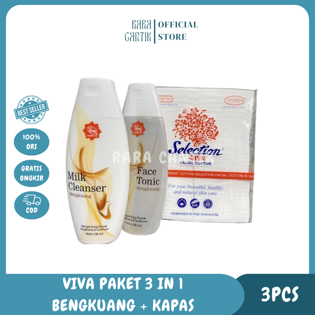 [3in1] Paket Hemat Viva Milk Cleanser 100 ml + Face Tonic 100 ml + Kapas Selection 35 gr Pembersih W