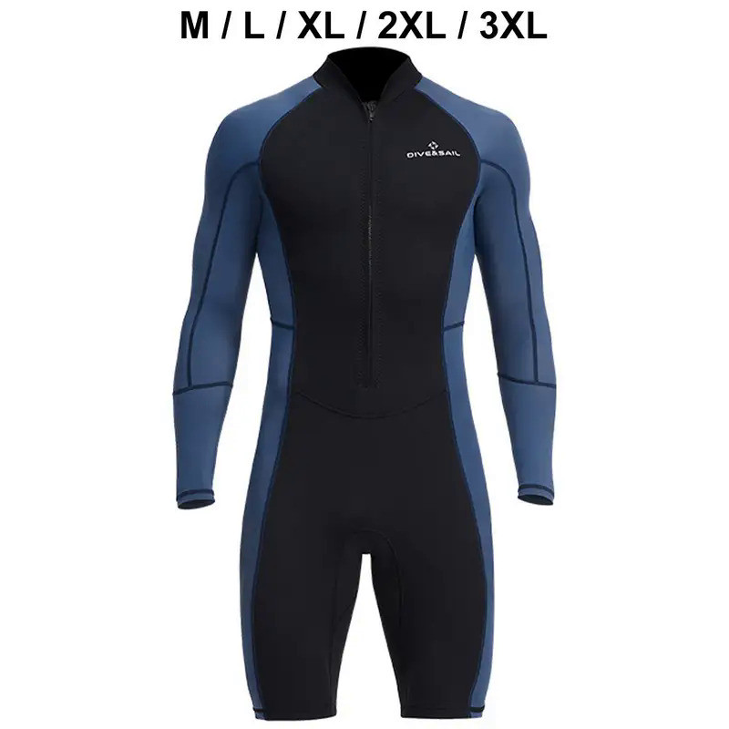 Neoprene 1 5mm Pria Wetsuit Pendek Setelan Selam Scuba Celana Pendek Lengan Panjang Pakaian Renang
