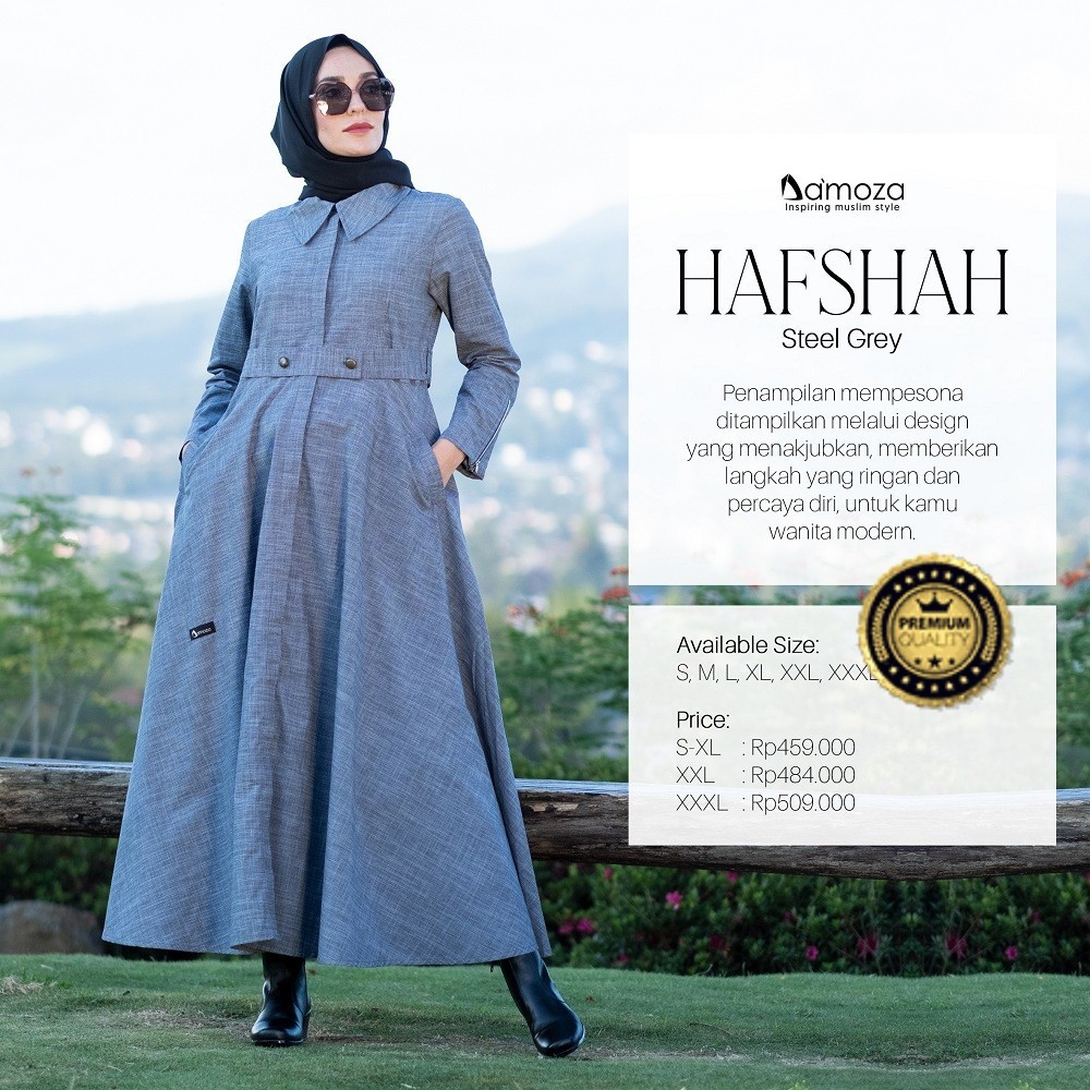 DAMOZA - Damoza HAFSHAH Gamis Cotton Ukuran Wanita Muslimah Dewasa - Gamis Simple Elegan Kekinian Te