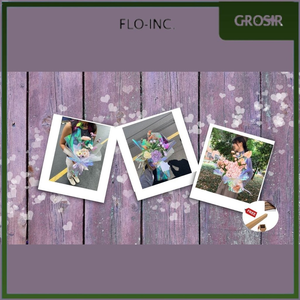 

FLO-INC. - FL35 HOLOGRAM LEMBARAN Plastik OPP holographic rainbow transparent pelangi kertas bunga wrapping paper