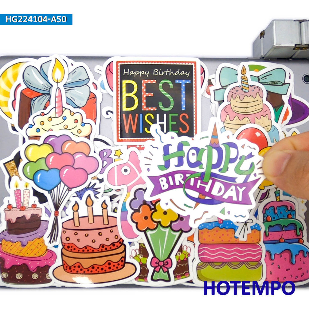 

50Pieces Happy Birthday Style Cute Cartoon Graffiti Waterproof Stickers for Notebook Scrapbook Glass Window Phone Laptop Sticker