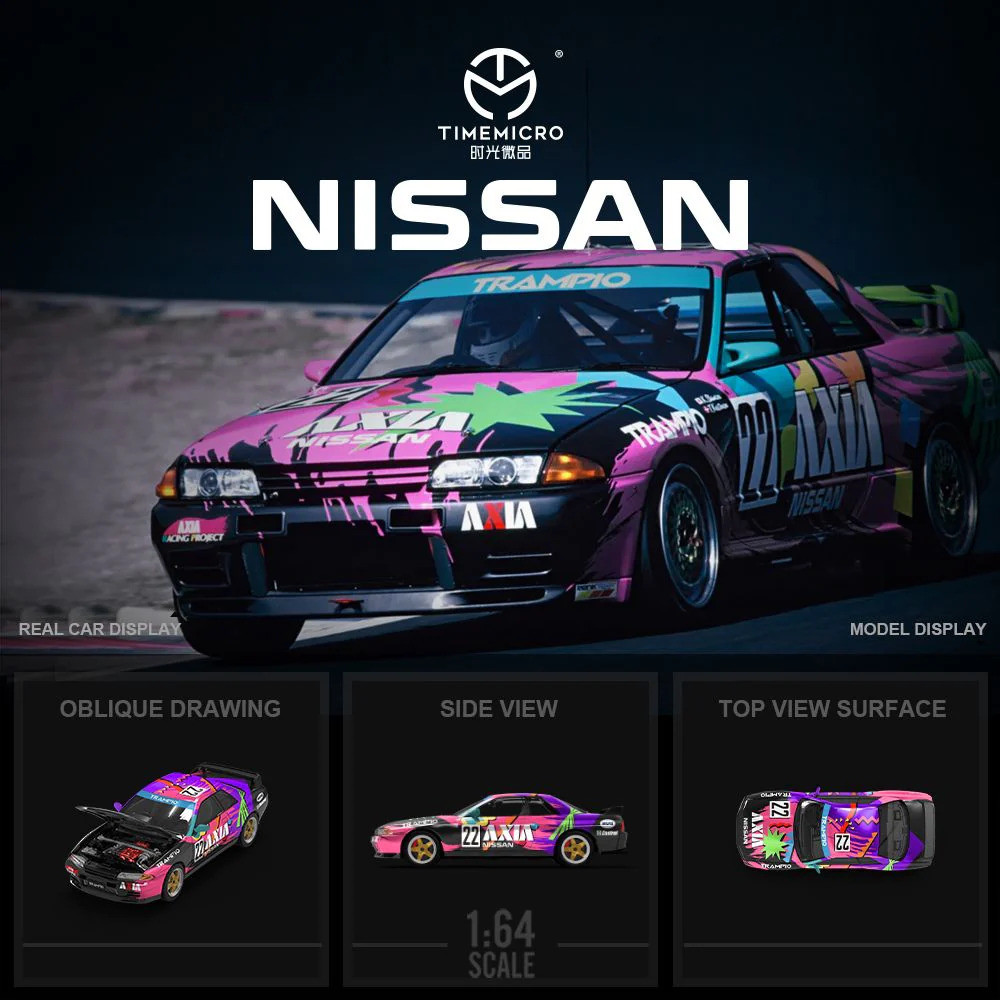 Time Micro Nissan GTR R32 AXIA #22 Livery 1:64 - Black - Diecast Premium GTR R32