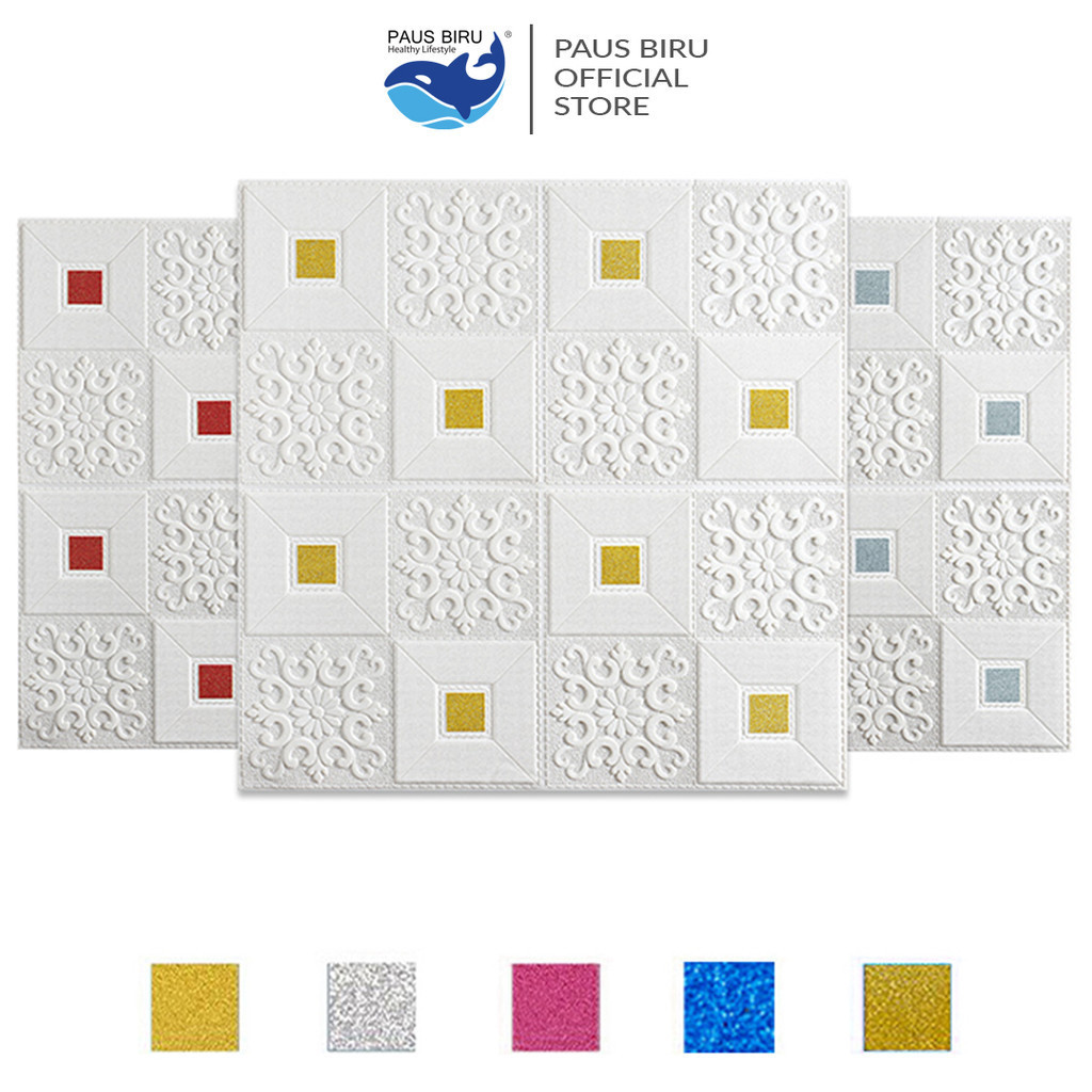 Paus Biru - Wallpaper 3D Foam Motif Batik Wallsticker Warna 70X70CM