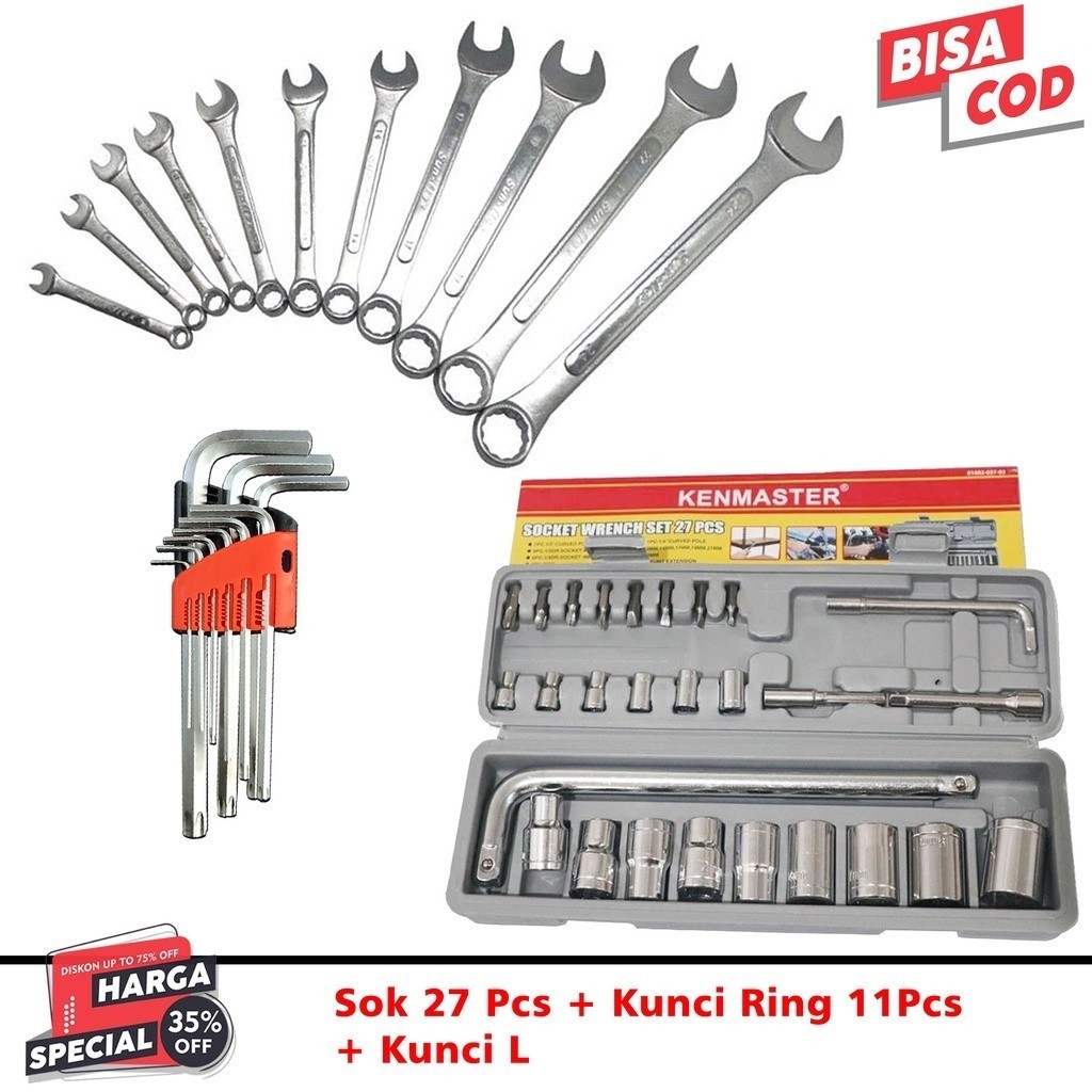Stok terbatasPAKET TOOLKIT SET SOK 27 - KUNCI L SOLIGEN - KUNCI RING BISA COD  BISA COD Kunci Bengke