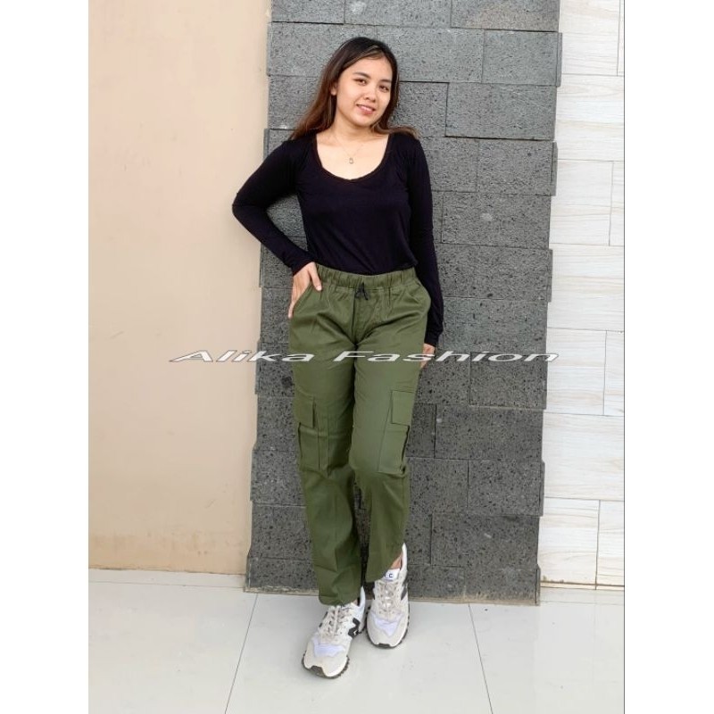 Celana Cargo Wanita Jumbo Strecht Pinggang Karet - Cargo Pants Katun Twill - Tactical pants
