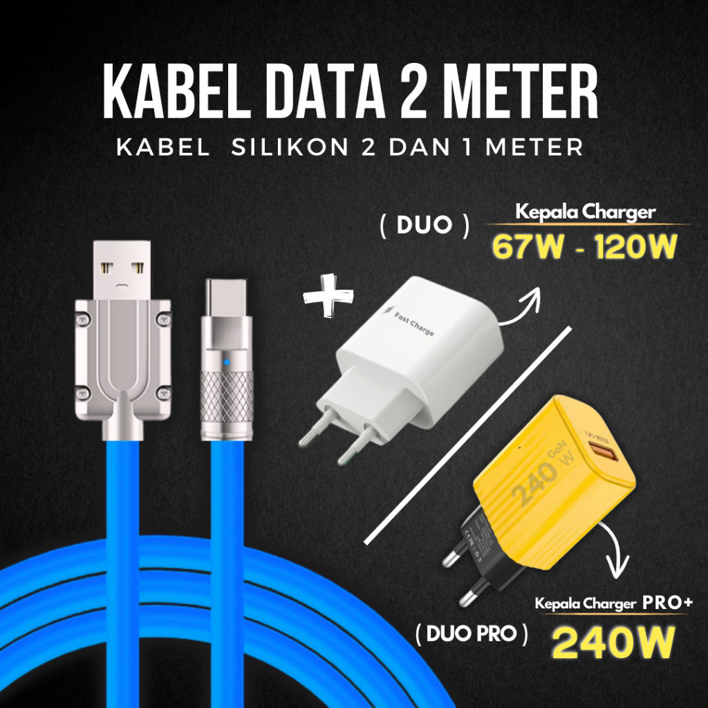 Kabel Data Type C Fast Charging Kabel Casan Hp TipeC Micro iOS Lightning dengan adaptor mendukung 67