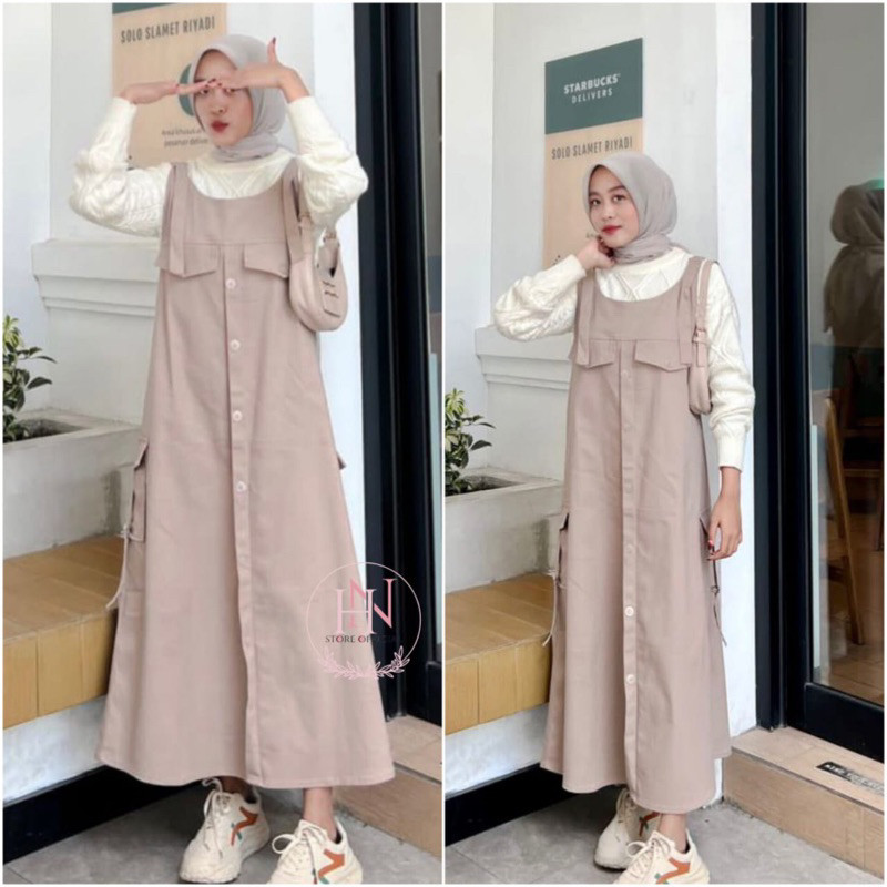 Jean overall Cargo Wanita Inara Overall Button Rok Wanita Katun Premium