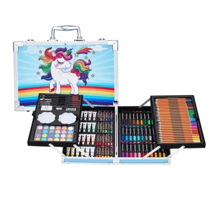 

PROMO!! -Alat Gambar Koper Besi Crayon cat air Pensil warna marker 145 pc - Merah Muda